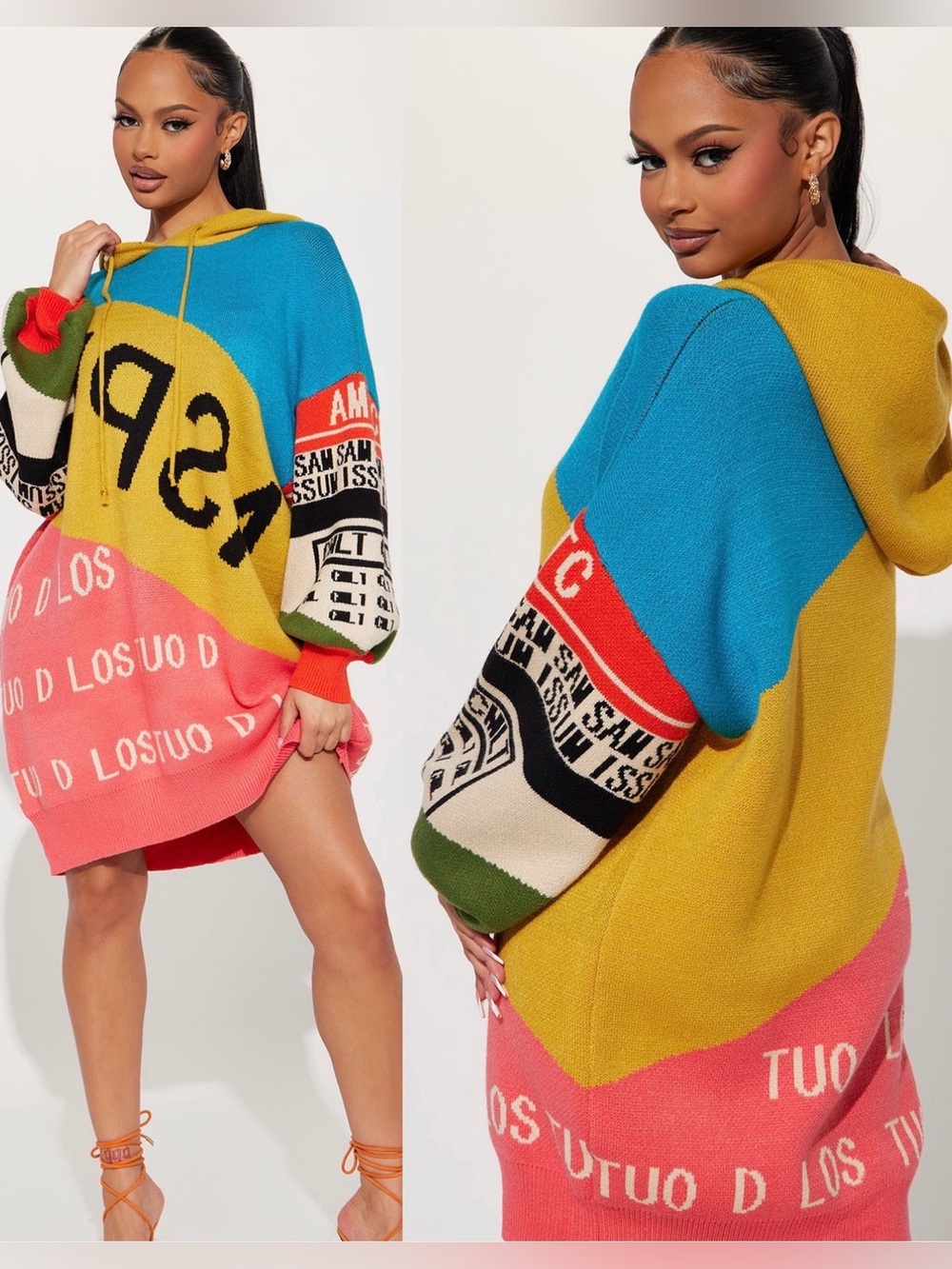 Fashion Nova Colorful Graphic Hoodie Dress